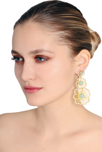 Vintage Turquoise Triple Flower Earrings