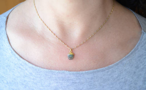Two Tone Silver Necklace with Labradorite Pendant