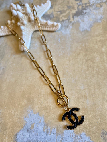 Large CC Charm Paperclip Necklace