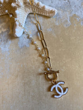 Load image into Gallery viewer, 1/2 Pearl Chain &amp; 1/2 Paperclip Designer Charm Necklace