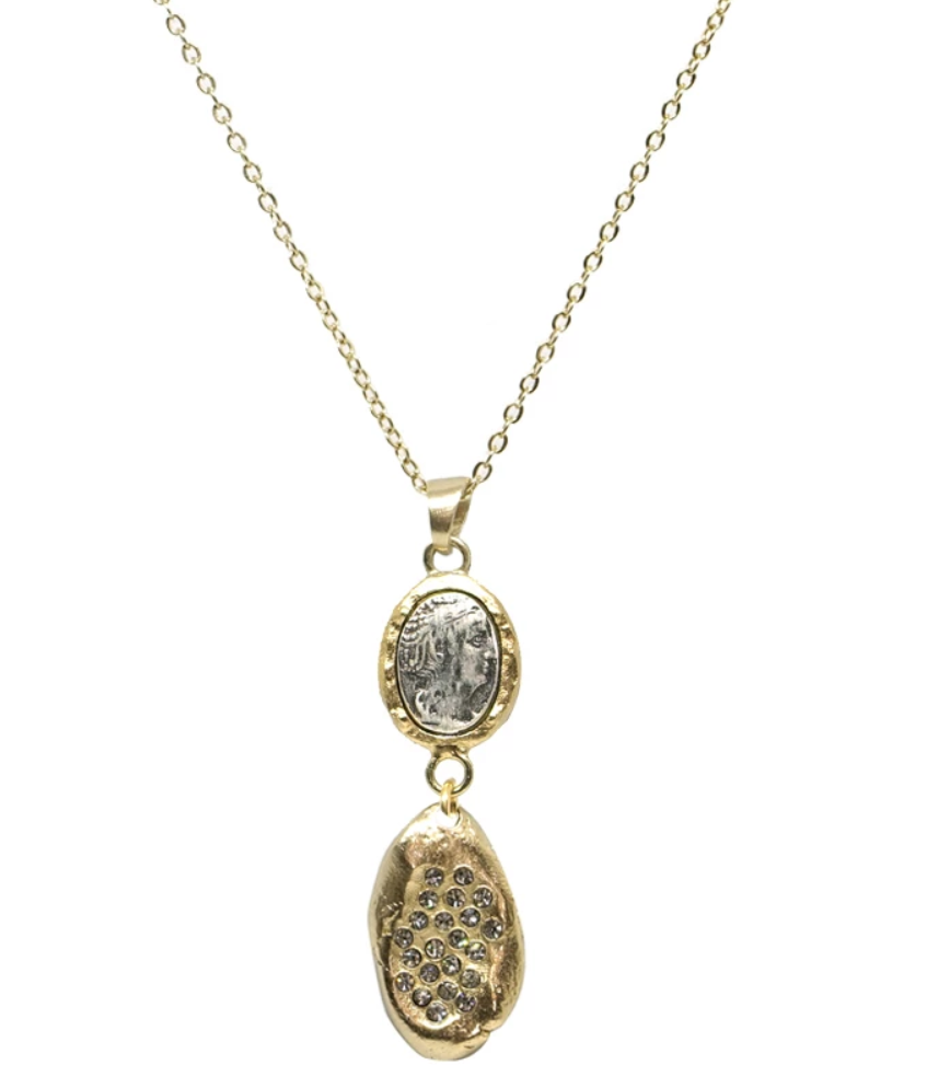 Gold Coin & Crystal Impression Necklace