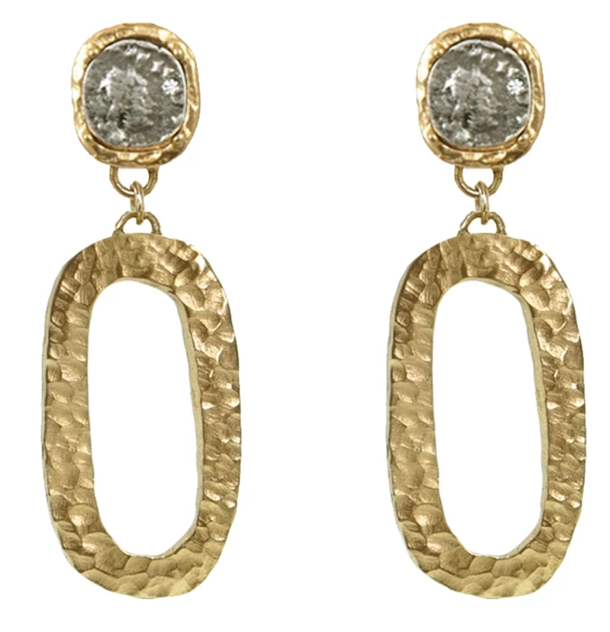 Gold Hammered Catena Link & Coin Earrings