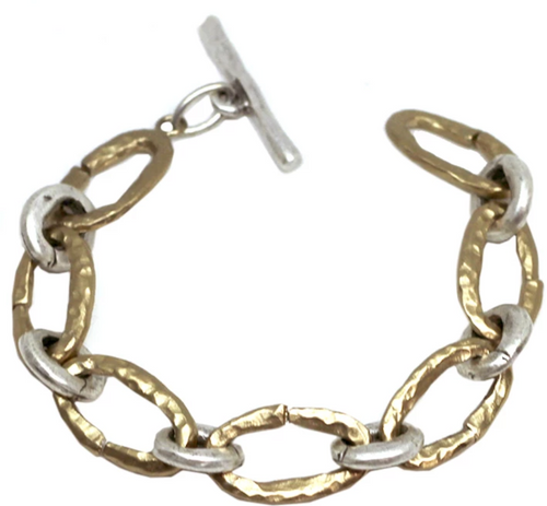Gold Hammered Link Bracelet