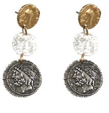 Load image into Gallery viewer, Multi Finish 3 Roman Coin Drop Earrings