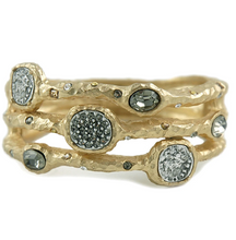 Load image into Gallery viewer, Gold Capri 3 Row Coin &amp; Crystal Pave Bangle