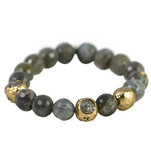 Load image into Gallery viewer, Gold Cera Faceted Onyx Stretch Bracelet