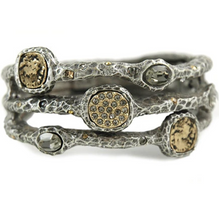 Load image into Gallery viewer, Silver Capri 3 Row Coin &amp; Crystal Pave Bangle