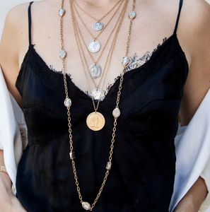 Gold Faustina Coin & Crystal Station Necklace